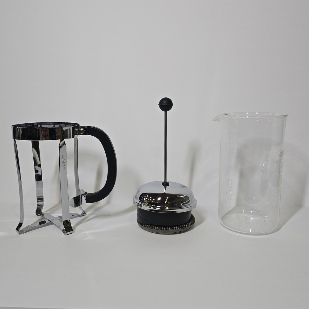 Bodum 10948-294 Glass French Press Coffee Maker Silver Manual Plunger Brewer